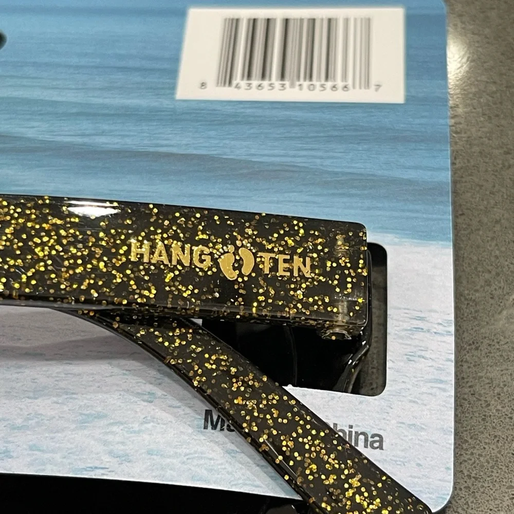 NWT HANG TEN SUNGLASSES, UV400, FOR TWEENS age 8+. Black with Gold Glitter!
